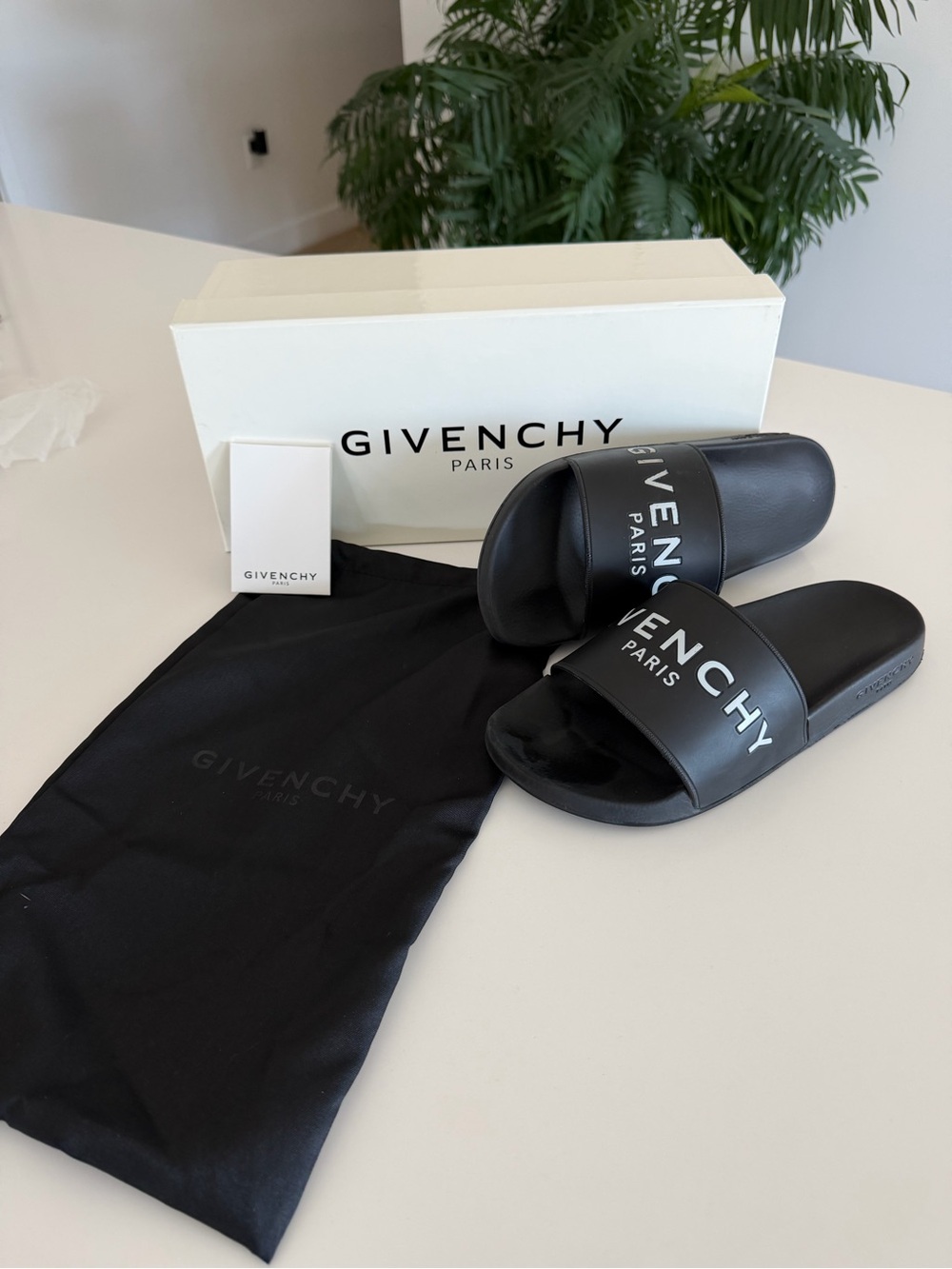 Givenchy Black Pool Slide Sandal with White Logo - Picture 2 of 9